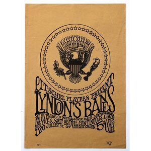 1960s San Francisco Poster, Pitschel Players Satire “Lyndon’s Bane”, Vintage Art